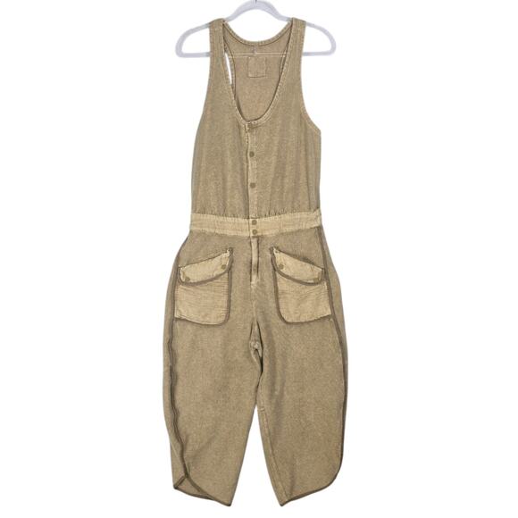 Free People Movement Timko Onesie Overall Matcha Tan Barrel Leg Boho Size Large - Picture 2 of 12